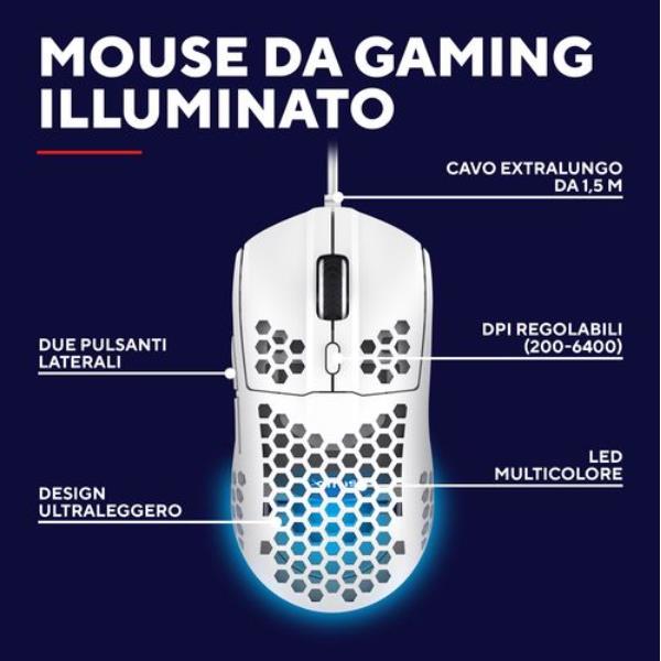 Trust HELOX MOUSE GAMING ULTRALEGGERO GXT 928W - BIANCO