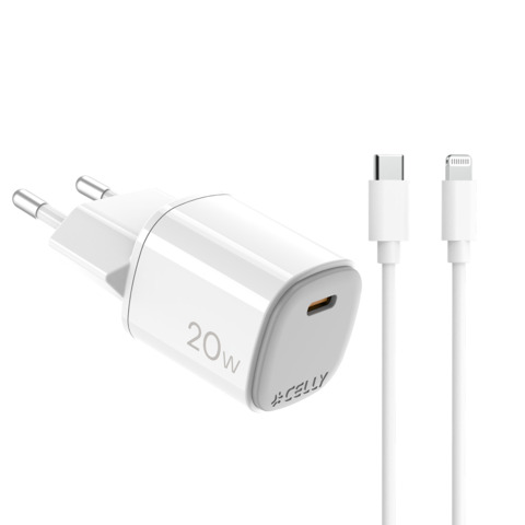 Celly UPTC1USBC20WCTL - 20W GaN Wall Charger + USB-C to Lightning cable UPTC COLLECTION