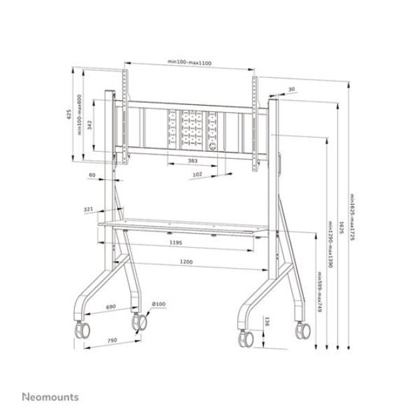 Neomounts FL50-575BL1 - Carrello - solido - per supporto per display - supporto a pavimento - bloccabile - acciaio - nero - dimensione schermo: 65"-110"