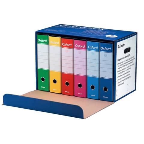 Scatola registratori Oxford G85 - dorso - 8 cm - protocollo 23 x 33 cm - colori assortiti - Esselte - conf. 6 pezzi