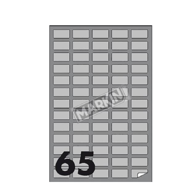 Etichette adesive A/400 - in carta - permanenti - 38,1 x 21,2 mm - 65 et/fg - 100 fogli - argento - angoli tondi - x laser - Markin