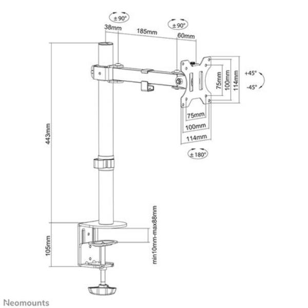 Neomounts FPMA-D540BLACK - Kit montaggio (montaggio su scrivania) - full-motion - per pannello piatto - nero - dimensione schermo: 10"-32" - installabile con morsetto, rondella