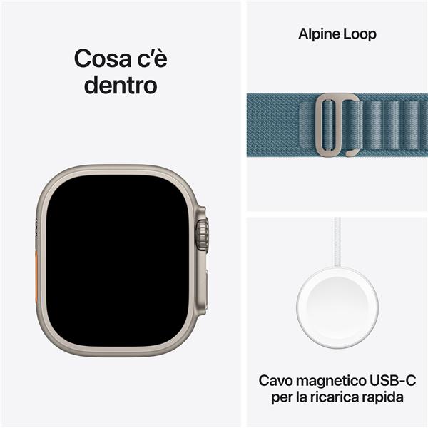 Apple Watch Ultra 3 GPS + Cellular 49mm Cassa Titanio con Alpine Loop Blu Chiaro - Small, OLED, Touch screen, 64 GB, Wi-Fi, GPS (satellitare), 61,6 g