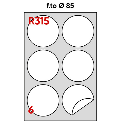 Etichette adesive R/315 - in carta - permanenti - tonde - diametro 85 mm - 6 et/fg - 100 fogli - bianco - Markin