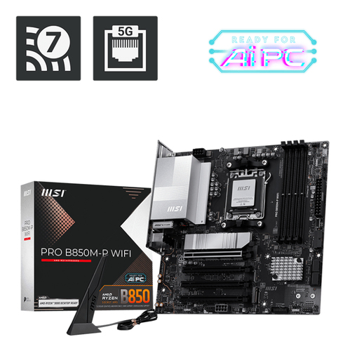 MSI PRO B850M-P WIFI, AMD, Socket AM5, AMD Ryzen 7000 Series, AMD Ryzen 8000 Series, AMD Ryzen 9000 Series, Socket AM5, DDR5-SDRAM, 256 GB