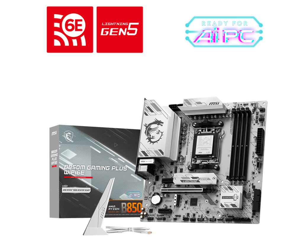 MSI B850M GAMING PLUS WIFI6E, AMD, Socket AM5, AMD Ryzen 7000 Series, AMD Ryzen 8000 Series, AMD Ryzen 9000 Series, Socket AM5, DDR5-SDRAM, 256 GB