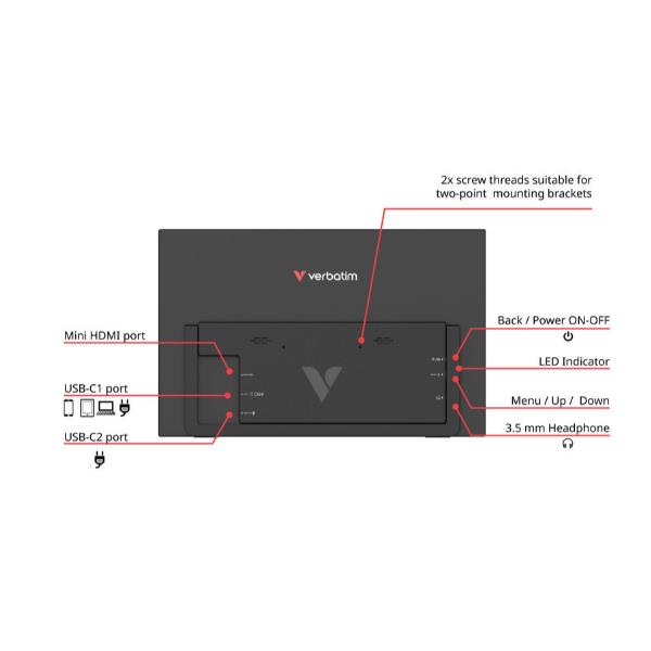 Verbatim Portable 15.6ʺ FHD Monitor LIGHT, 39,6 cm (15.6ʺ), LCD, 1920 x 1080 Pixel, Full HD, 16:9, 10 ms
