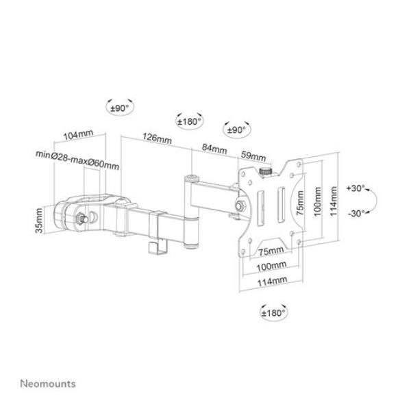 Neomounts FL40-450BL11 - Kit montaggio (montaggio su asta) - video full-motion - per TV - nero - dimensione schermo: 17"-32"