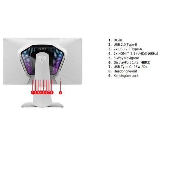 MSI MPG 274URDFW E16M, 68,6 cm (27ʺ), 3840 x 2160 Pixel, 4K Ultra HD, LED, 0,5 ms, Nero, Bianco