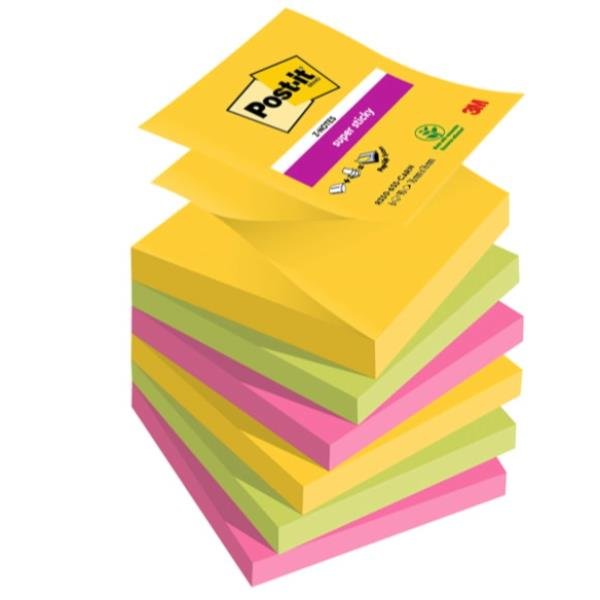 Post-it Super Sticky Z-Notes Carnival - Foglietti per appunti - 76 x 76 mm - 540 fogli (6 x 90) - giallo, rosa, verde