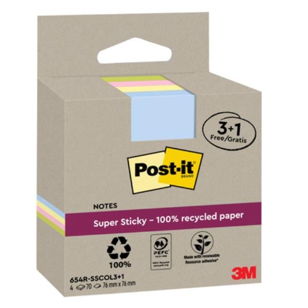 Post-it Super Sticky - Blocchi - 76 x 76 mm - 1260 fogli (18 x 70) - giallo, rosa, blu, verde, viola