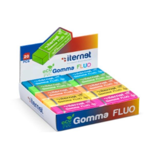 Iternet FLUO - Gomma - giallo, verde, arancione, rosa, blu chiaro - eco-PVC (pacchetto di 20)