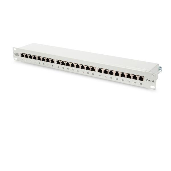 DIGITUS DN-91624S - Pannello cablaggio - CAT 6 - RJ-45 X 24 - grigio, RAL 7035 - 1U - 19"