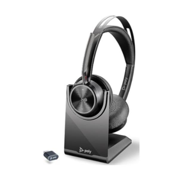 Poly Voyager Focus 2 - Cuffie con microfono - over ear - Bluetooth - senza fili - eliminazione rumore attivata - USB-C tramite adattatore Bluetooth - nero - Zoom Certificato, Certificato per i team Microsoft