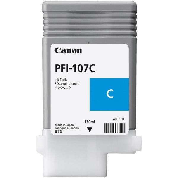 Canon PFI-107 C - 130 ml - ciano - originale - serbatoio inchiostro - per imagePROGRAF iPF670, iPF680, iPF685, iPF770, iPF780, iPF785