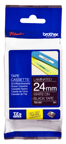 CASSETTA NASTRI DA 24MM SCRITTA BIANCA SU FONDO NERO