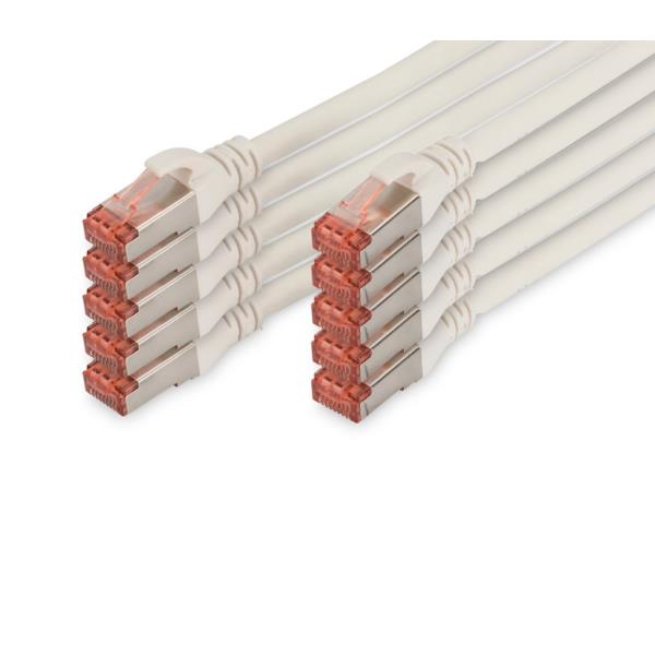 DIGITUS Professional - Cavo patch - RJ-45 (M) a RJ-45 (M) - 3 m - SFTP, PiMF - CAT 6 - IEEE 802.3 - schermato, senza alogeni, antiaggrovigliamento, bloccato - grigio (pacchetto di 10)