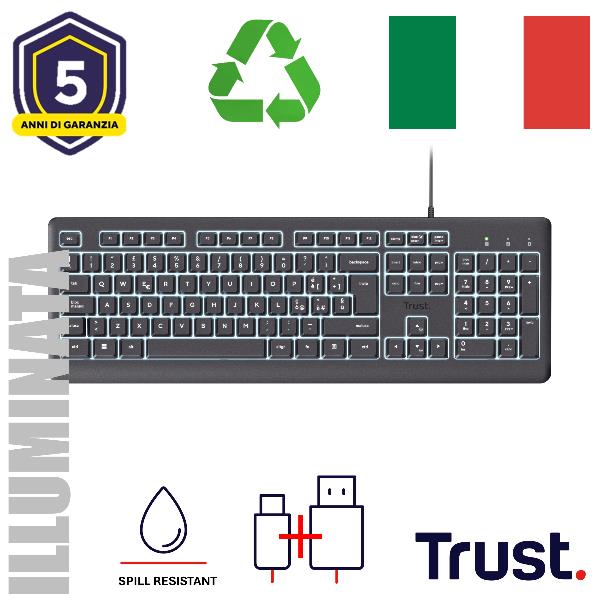Trust Primo Beleuchtete, Full-size (100%), Cablato, USB, QWERTY, …