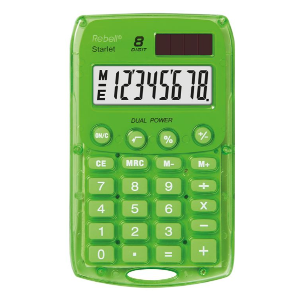 Rebell Starlet GR, Tasca, Calcolatrice di base, 8 cifre, Batteria/Solare, Verde