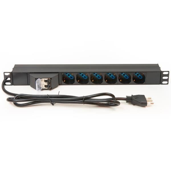 MULTIPRESA ALIMENTAZIONE PER RACK 19" CON 6 PRESE UNIVERSALI TRIPOLARI/SCHUKO MAGNETOTERMICA