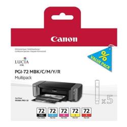 Canon 5 Cartucce dʼinchiostro Multipack PGI-72 MBK/C/M/Y/R, Resa standard, Ciano, Magenta, Nero opaco, Rosso, Giallo, 5 pz, 1640 pagine, 710 pagine, Confezione multipla