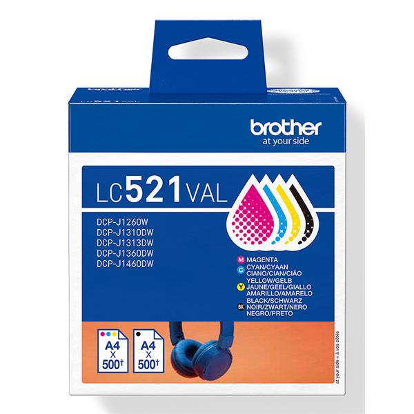 Brother LC521VAL, Nero, Ciano, Magenta, Giallo, 4 pz, 500 pagine, 500 pagine, Confezione multipla