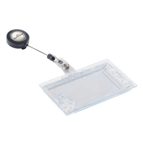 Portabadge Duo in acrilico con chiocciola - 2 tessere inseribili - 5,4 x 9 cm - Durable - conf. 10 pezzi