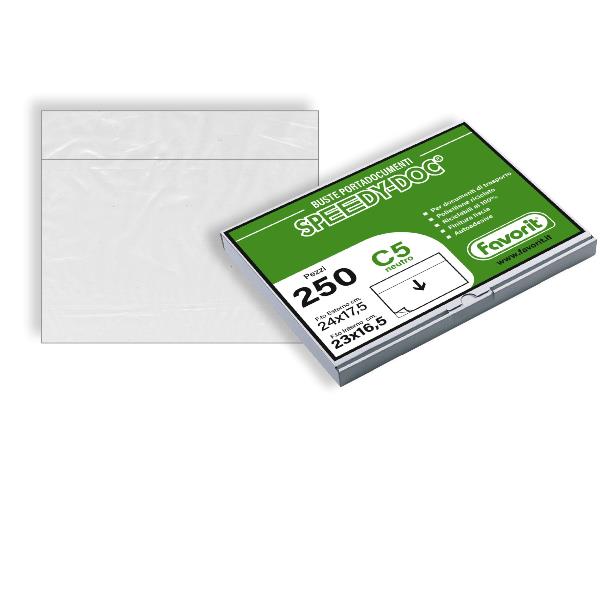 Busta adesiva Speedy Doc - senza stampa - C5 - 23 x 16,5 cm - LDPE - trasparente - Favorit - conf. 250 pezzi