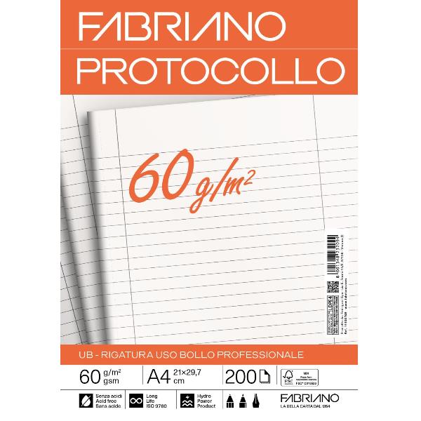 Foglio protocollo - A4 - uso bollo - 60 gr - Fabriano - conf. 200 pezzi