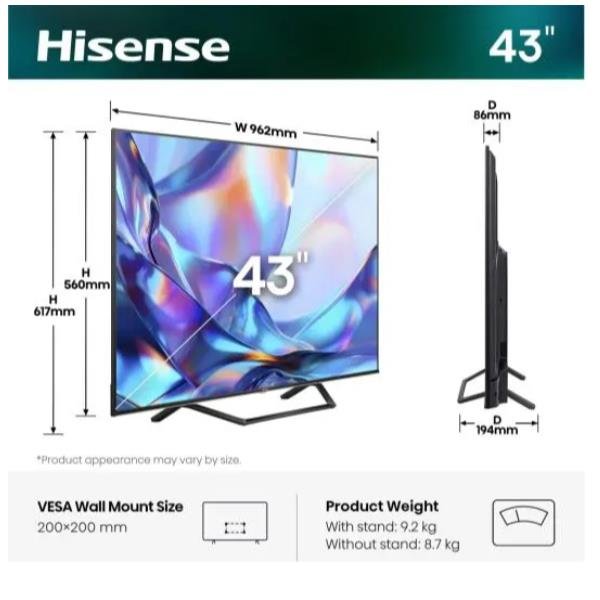 Hisense 43A79S, 109,2 cm (43ʺ), 3840 x 2160 …