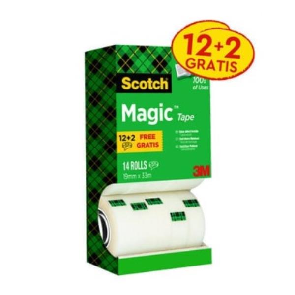 Nastro adesivo Magic 810 - 19 mm x 33 m - acrilico - trasparente - Scotch - Multi Pack 12+2 rotoli