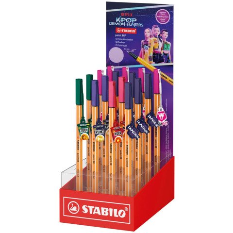 Espositore 16 fineliner Stabilo Point 88 KPop Demon Hunters in 5 colori assortiti con 5 diversi charm - 88/16-1