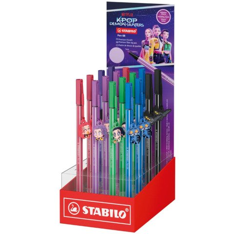 Espositore 16 pennarelli Stabilo Pen 68 KPop Demon Hunters in 5 colori con 5 diversi charm - 68/16-1