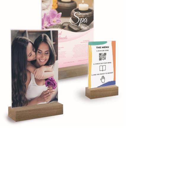 Portadepliant - verticale - con base in legno - 15 x 21 cm - acrilico - Lebez