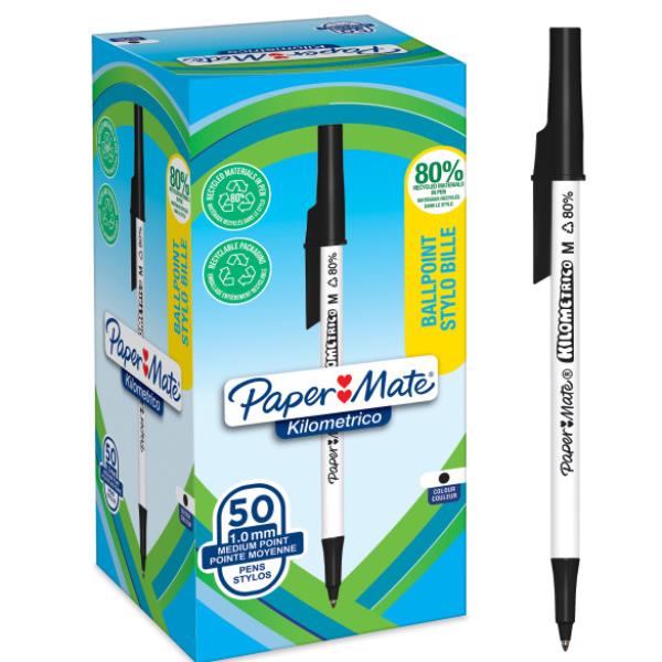 Penna sfera - cappuccio - Kilometrico Recycled - punta 1,0 mm - nero - Papermate