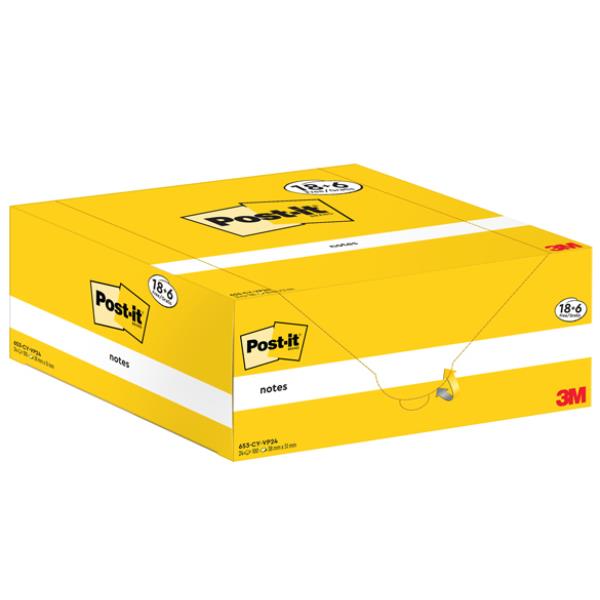 Blocco foglietti Post-it Notes - 653-CY-VP24 - 38 x 51 mm - giallo Canary - 100 fogli - Post-it - conf. 24 blocchi