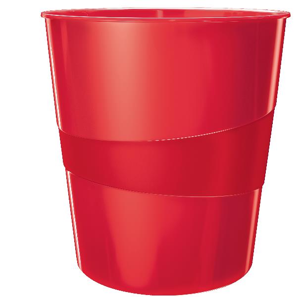 Cestino gettacarte WOW - altezza 32,4 cm - diametro 29 cm - 15 L - rosso - Leitz
