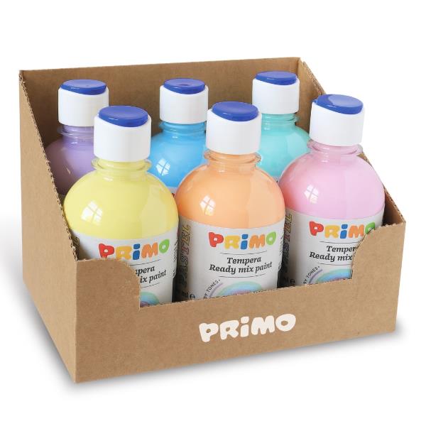 Tempera brillante pastello - 300 ml - colori pastel assortiti - Primo - box 6 colori