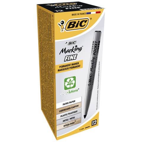 Marcatori permanente Marking a base d'alcool - punta pocket tonda 1,10mm - nero - Bic - conf. 12 pezzi