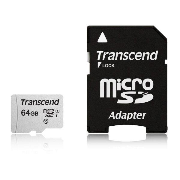 Transcend 300S - Scheda di memoria flash (adattatore in dotazione) - 64 GB - UHS-I U1 / Class10 - UHS-I microSDXC