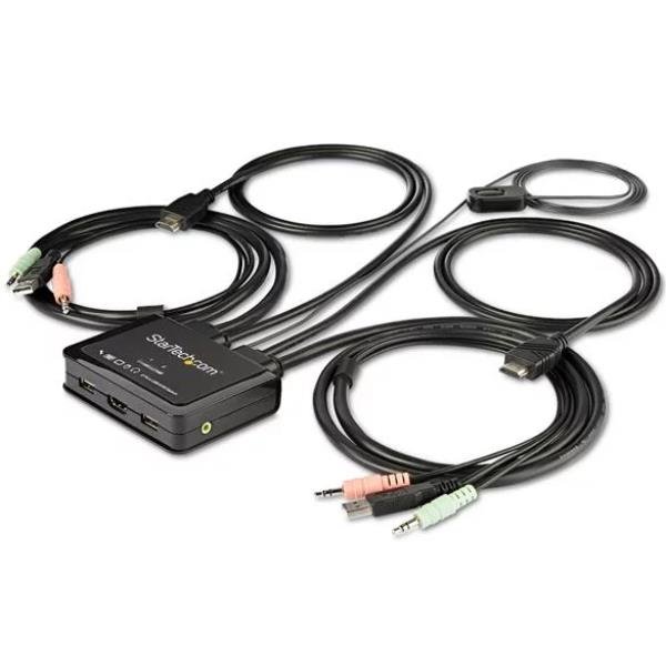 StarTech.com Switch KVM HDMI a 2 porte con cavi integrati - USB 4K 60 Hz (SV211HDUA4K) - Switch KVM / audio - 2 x KVM / audio - 1 utente locale - desktop