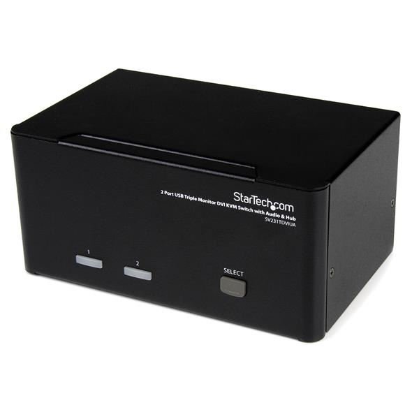 StarTech.com Switch KVM DVI USB per monitor triplo a 2 porte con audio e hub USB 2.0 - Switch KVM / audio / USB - 2 x KVM / audio / USB - 1 utente locale - desktop - per P/N: SVA12M2NEUA, SVA12M5NA