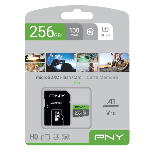 PNY Elite - Scheda di memoria flash - 256 GB - A1 / Video Class V10 / UHS Class 1 / Class10 - UHS-I microSDXC