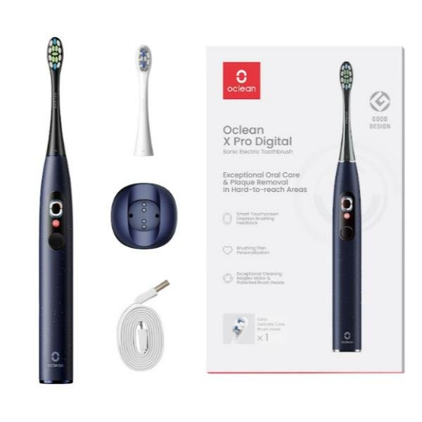 OCLEAN OCLEA X PRO SPAZZOLINO ELETTRICO RICARICABILE DIGITAL 3 PROGRAMMI SETOLE DUPONT DIAMONT TECNOLOGIA AI CON 2 TESTINE BLU SCURO