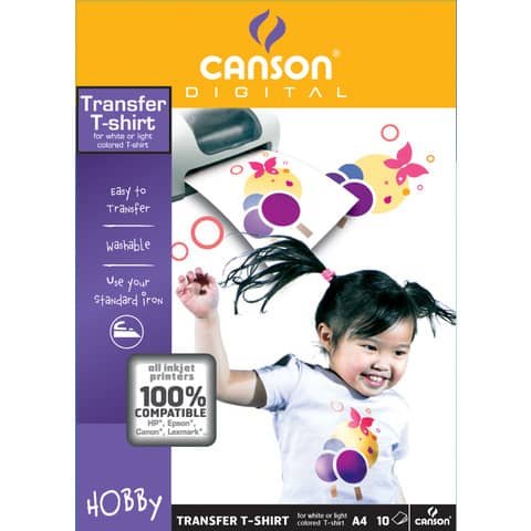 CANSON T-SHIRT TRANSFER PELLICOLA PER STAMPANTI LASER 21X29.7 CM A4 TRASPARENTE CONF 10 Pz