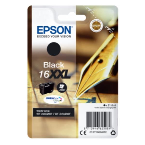 Epson 16XXL - 21.6 ml - XL - nero - originale - blister con radiofrequenza / allarme acustico - cartuccia d'inchiostro - per WorkForce WF-2660DWF