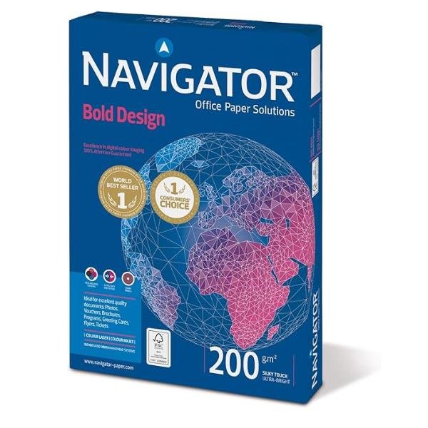 Navigator Bold Design - 220 micron - A4 (210 x 297 mm) - 200 g/m² - 150 fogli carta comune (pacchetto di 7)