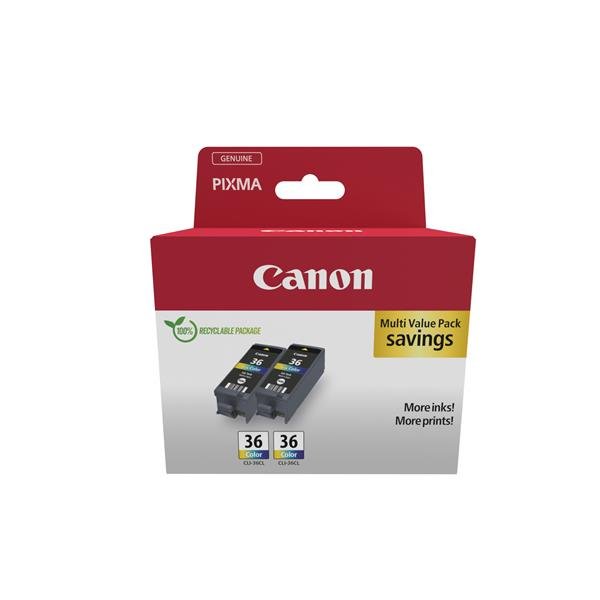 Canon CLI-36 Color Twin Pack - Confezione da 2 - 12 ml - colore (ciano, magenta, giallo) - originale - serbatoio inchiostro