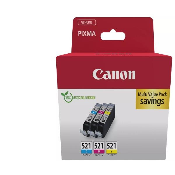 Canon CLI-521 C/M/Y Multi pack - Confezione da 3 - 9 ml - giallo, ciano, magenta - originale - scatola - serbatoio inchiostro