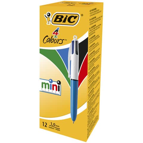 Penna a sfera a scatto multifunzione 4 Colours Mini - punta 1,0mm - nero, blu, rosso, verde - Bic - conf. 12 pezzi